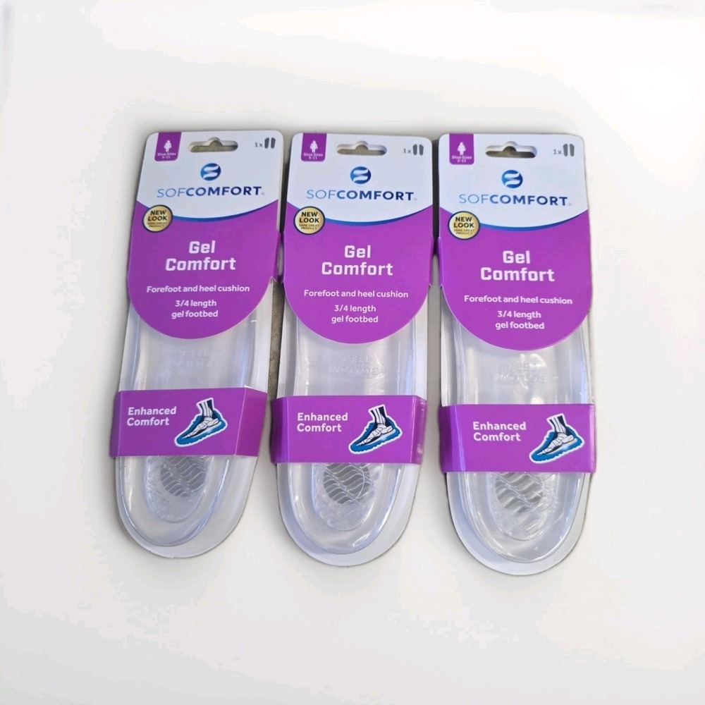 SOFCOMFORT Gel Comfort Shoe Cushions 3/4 Length Women's Size 5-11 PACK OF 3